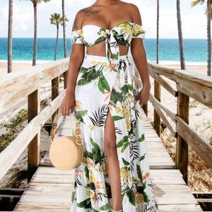 Tropical Print 2 Piece Maxi Skirt Vacation Set
